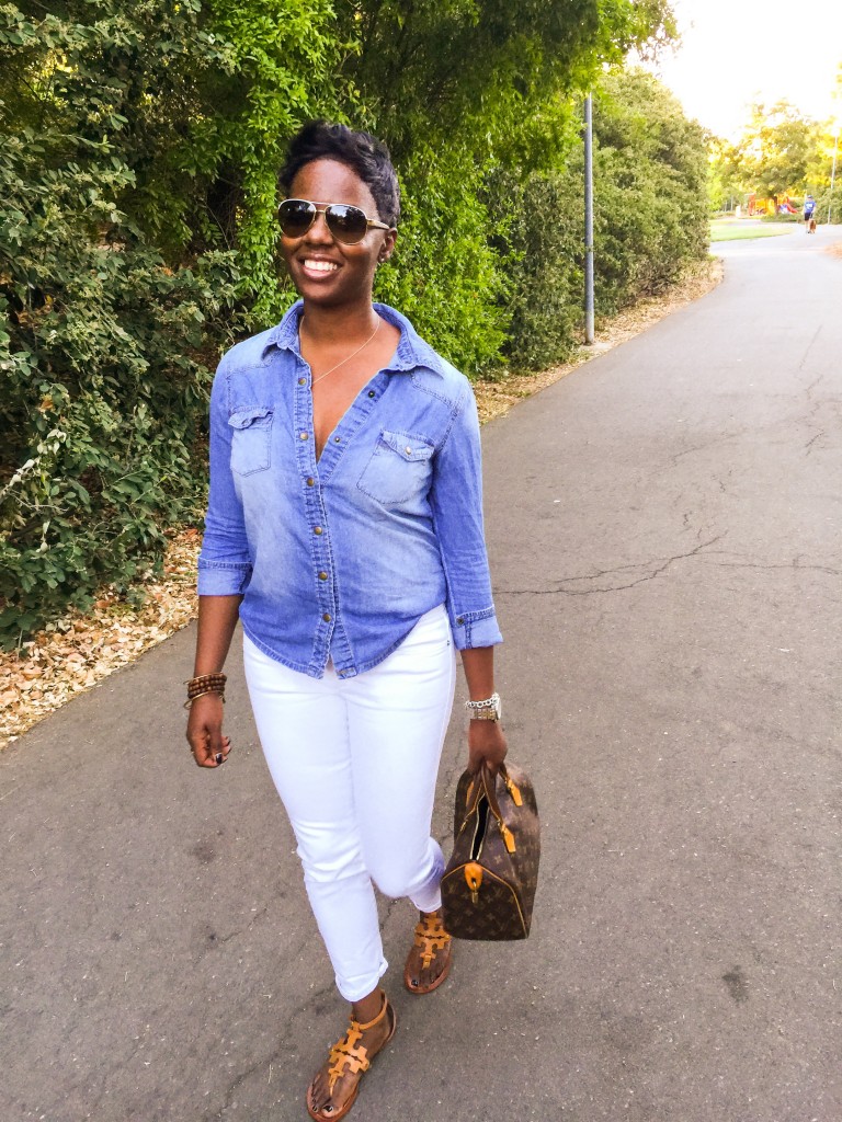 Chambray Shirt White Jeans Street Style