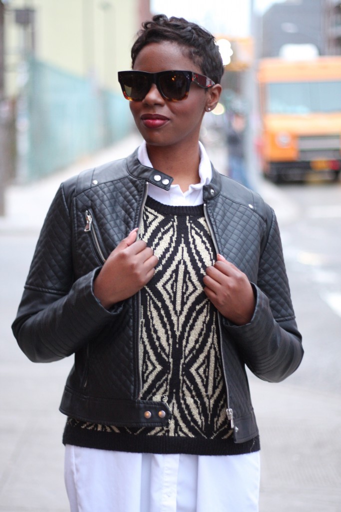 Leather Jacket Shirt Dress Art Deco Sweater Layers