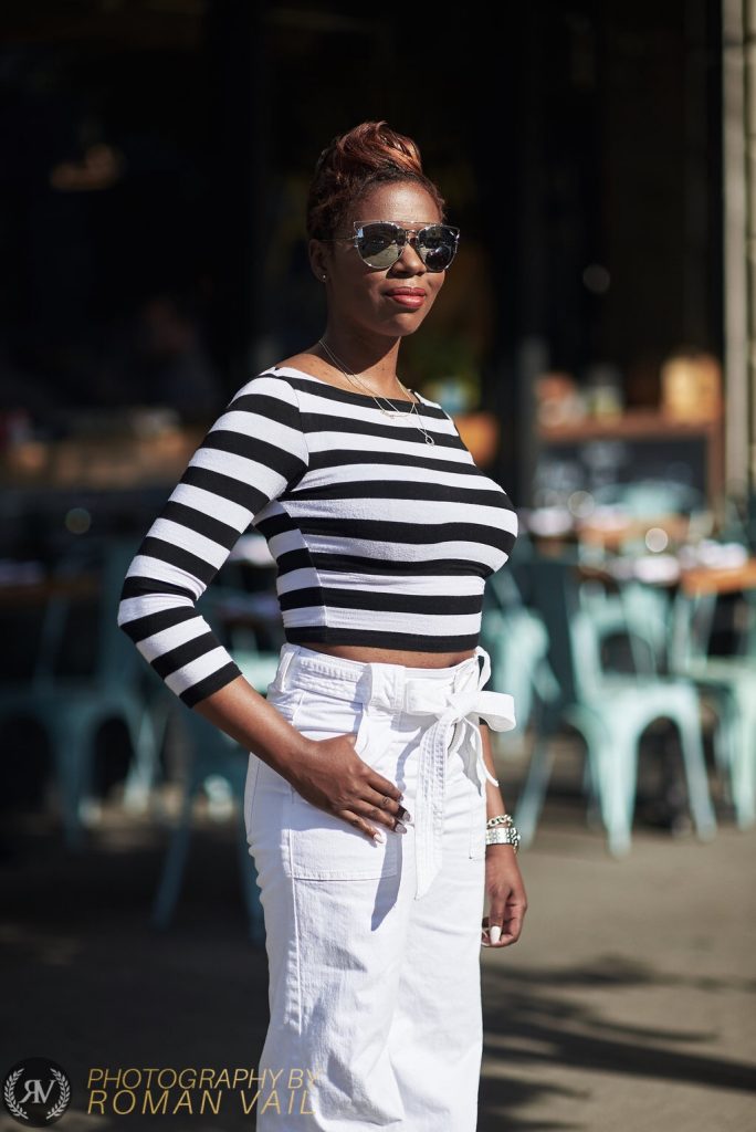breton stripes crop top white flare jeans NYC style