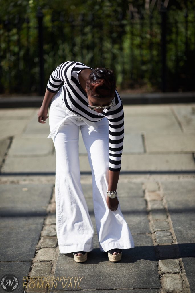 breton stripes crop top white flare jeans chloe wedges NYC fashion