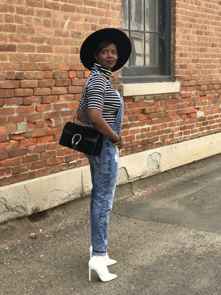 dorfman pacific gaucho hat reformation target striped turtleneck forever 21 distressed overalls chanel brooch gucci dionysus shoulder bag steve madden white lace up ankle boots cocoa butter diaries san francisco sf bay area fashion style blog blogger