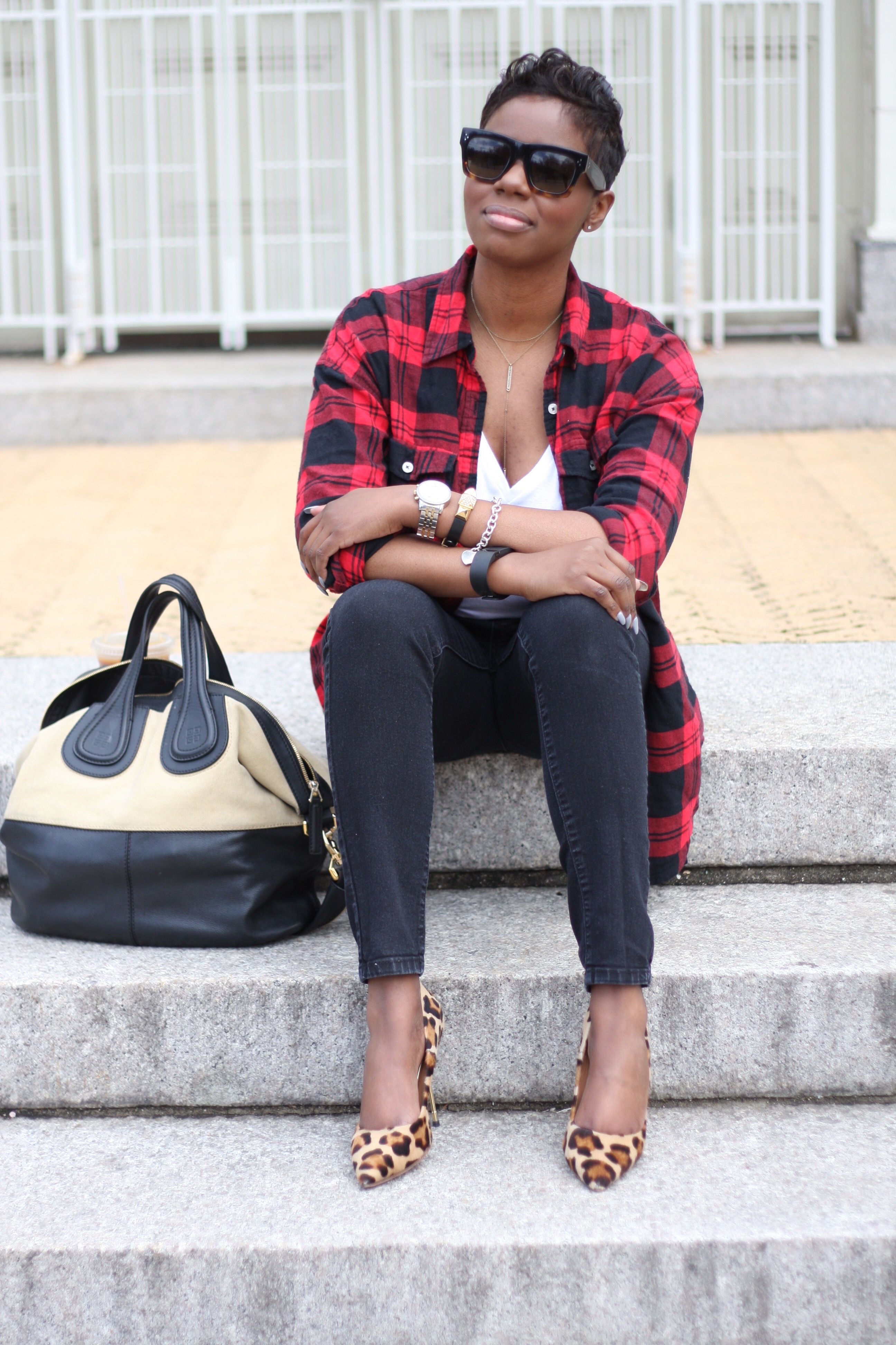 Plaid Shirt White Tee Black Jeans Mixing Prints Layers NYC Style Blogger