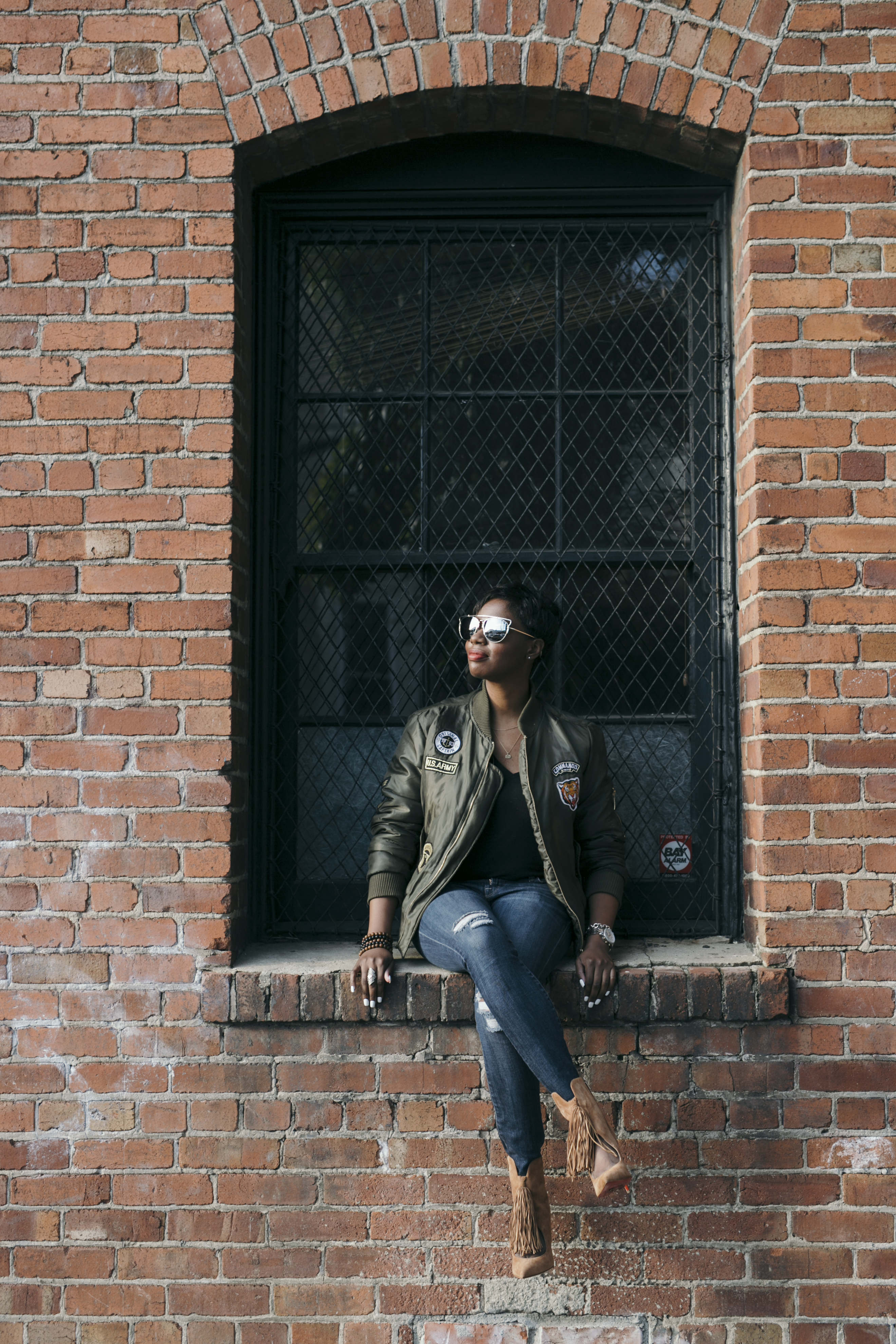 Mirrored Sunglasses Wingman Bomber Jacket Black Tshirt Ripped Jeans Louboutin Boots San Francisco Style Blogger
