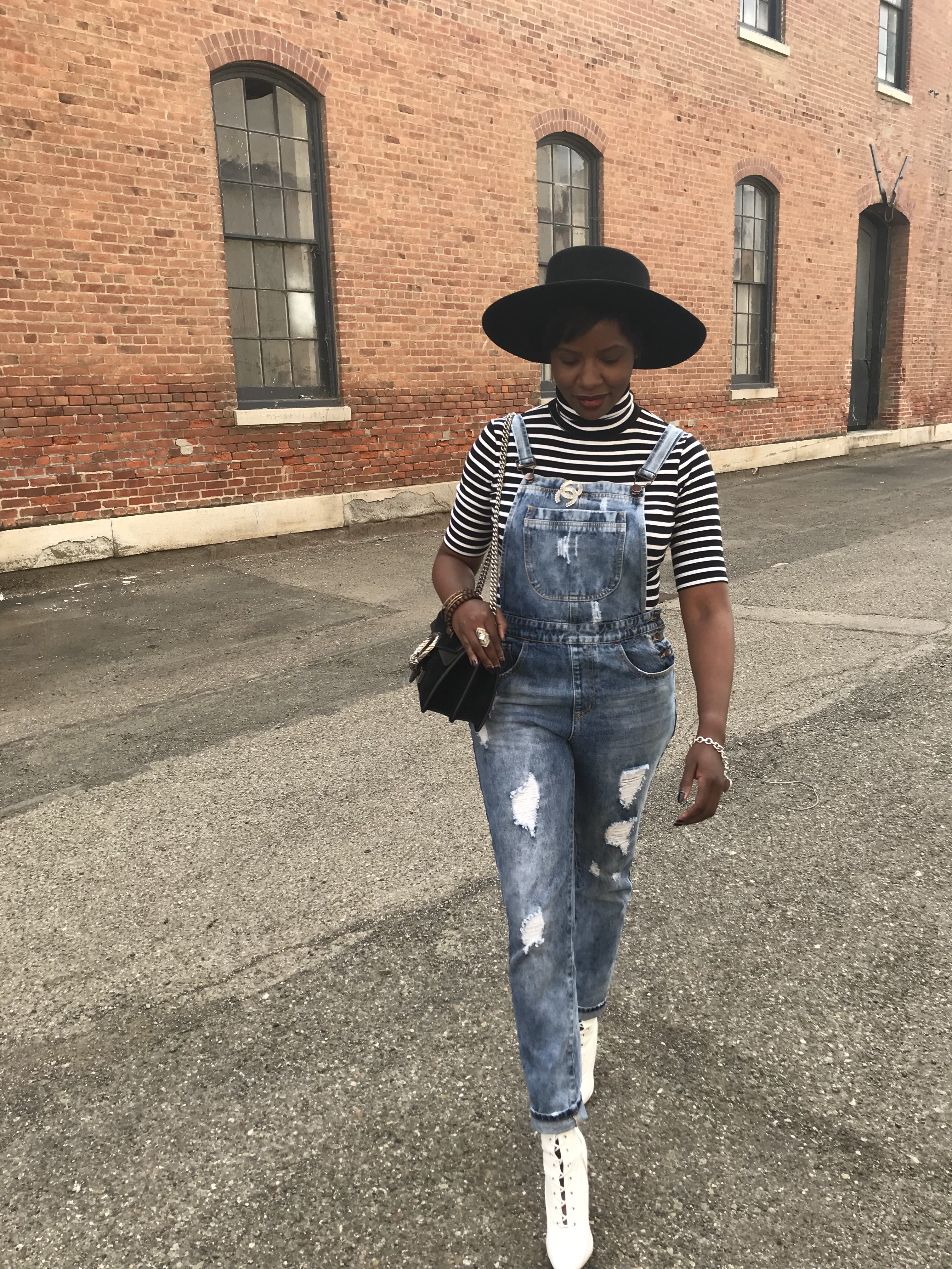 Dorfman Pacific Gaucho Hat Reformation Target Striped Turtleneck Forever 21 Distressed Overalls Chanel Brooch Gucci Dionysus Shoulder Bag Steve Madden White Lace Up Ankle Boots Cocoa Butter Diaries San Francisco Sf Bay Area Fashion Style Blog Blogger
